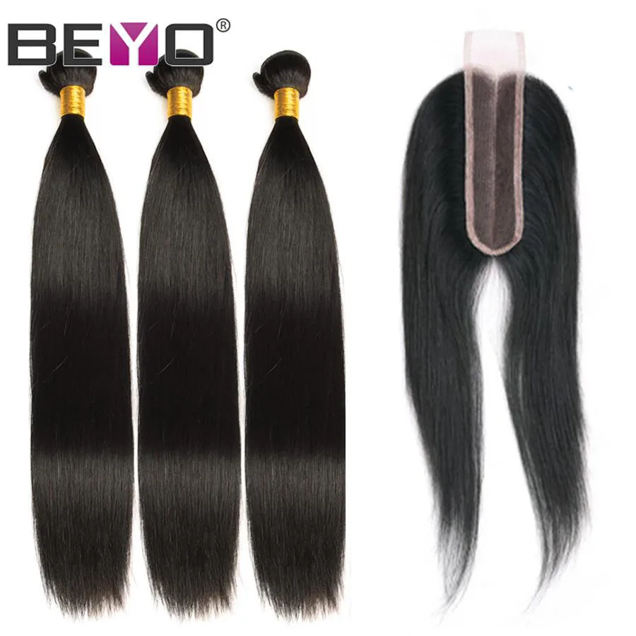 

Straight Hair Bundles With 2X6 Closure Brazilian Hair Weave Bundles Human Hair Bundles With Closure Non Remy Hair Extension Beyo