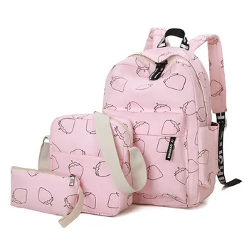 

2019 Multifunction Women's Backpacks School Bag for Teenager Girls Boy Pencil Case 3pcs Sets Strawberry Casual Backpack Mochila
