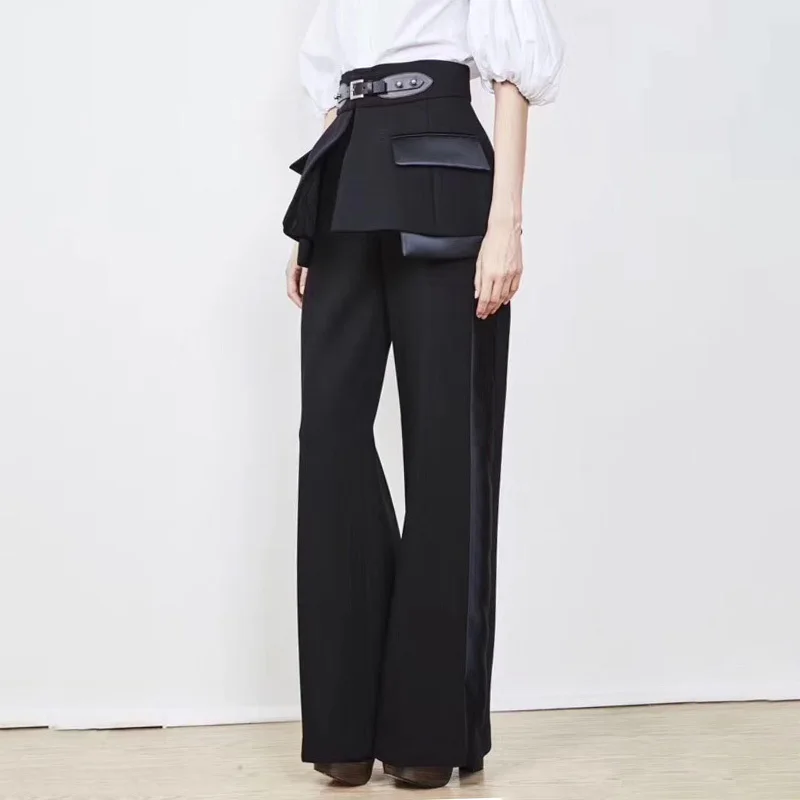 Black Pants Весна Высокая талия Свободные хитовые цветные штаны брюки для женщин широкие брюки с поясом женская элегантная одежда брюки женские - Цвет: Black Pants