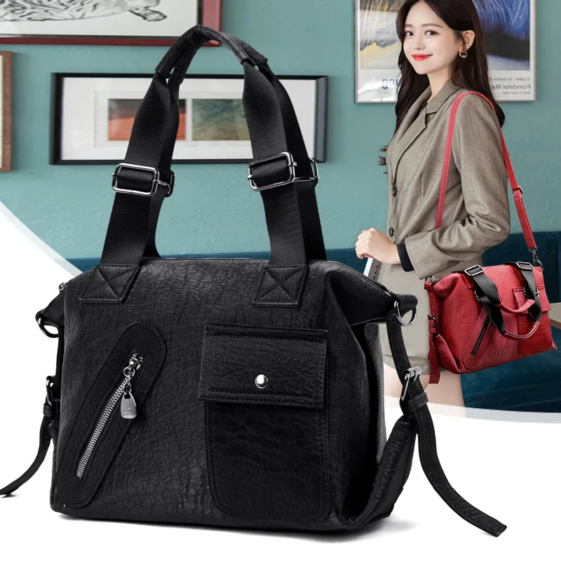 

Genuine Leather Motorcycle Bag 2019 Classic WOMEN'S Bag Simple Glorious Handbag Retro Cowhide Big Bag