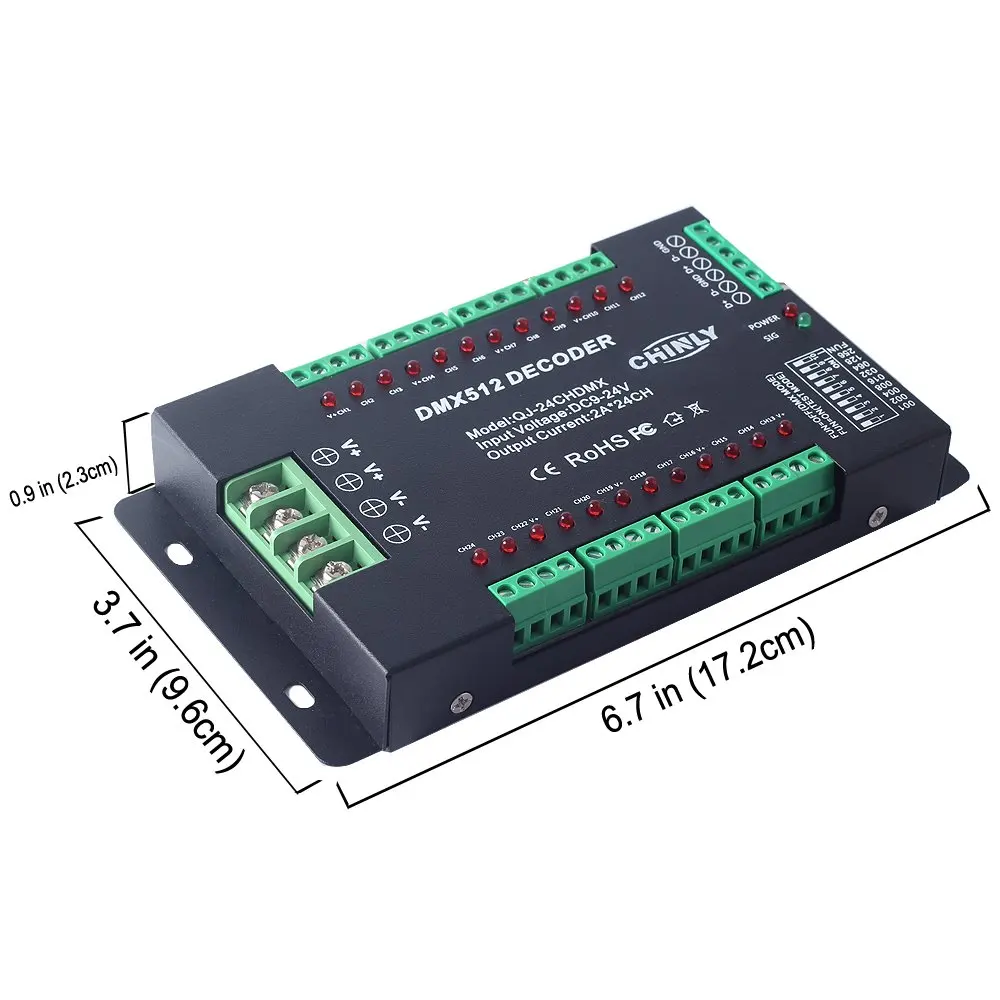 24 канала DMX 512 декодер светодиодный контроллер полосы высокомощный Коммуникационный протокол декодер диммер драйвер DC9V-24V 2A/CH(24CH DMX 512 декодер) JK166