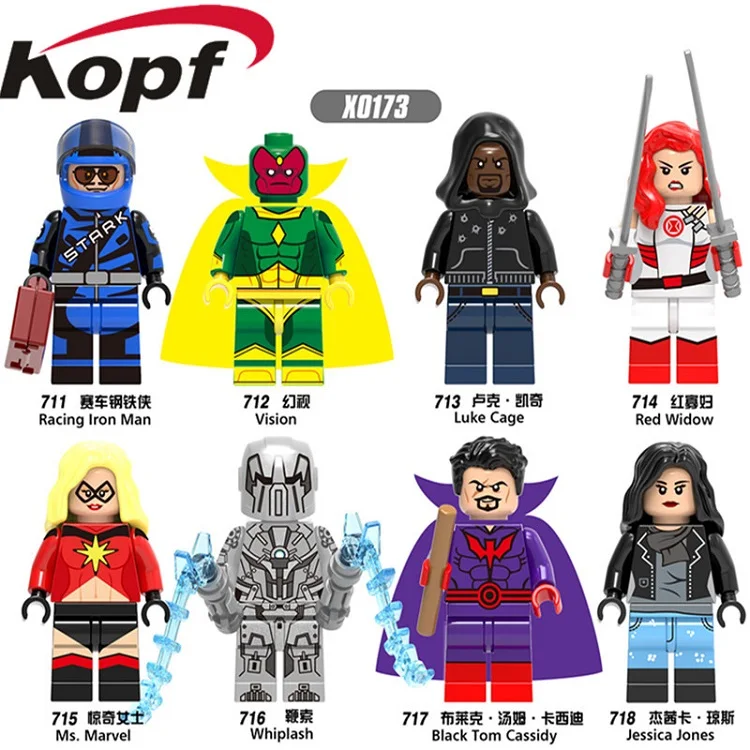 

X0173 Building Blocks Super Heroes Racing Iron Man Luke Cage Red Widow Black Tom Cassidy Bricks Dolls Toys For Kids