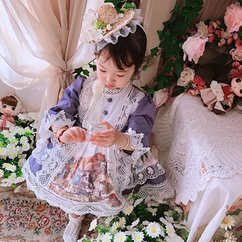 

0-6Y Baby Girl Purple Alice Embroidery Vintage Spanish Turkey England Lolita Princess Ball Gown Dress for Girls Casual Party