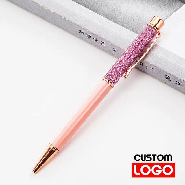 Creative Gold Foil Oil Pen Crystal Wafer Pen High-grade Metal Signature Pen Custom LOGO Lettering Engraved Name Stationery light pink