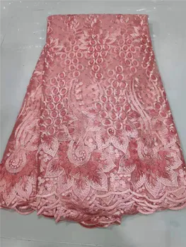 

New Milk Silk Lace African Lace Fabric Embroiderey Design French Lace Fabric High Quality Nigerian Lace Fabric For Wedding Pink