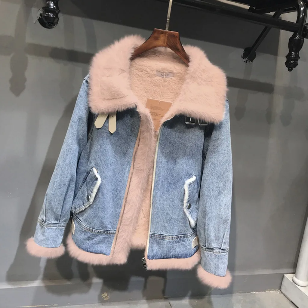 KANCOOLD модное зимнее пальто Autume хлопок Толстая джинсовая ветровка верхняя одежда кашемир короткие Новые пальто и куртки для женщин 2019Oct3 - Цвет: Розовый