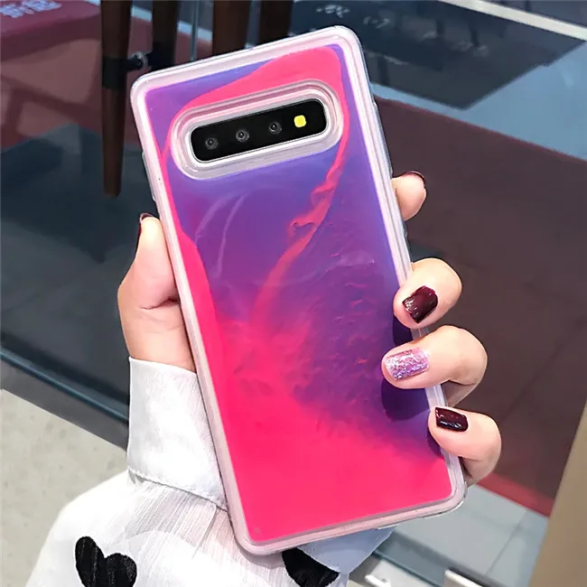 PINK DCHZIUAN светящийся неоновый зыбучий песок чехол для телефона samsung Galaxy S10 S8 S9 Plus Note 8 9 S10e модный динамический силиконовый чехол - Цвет: PINK