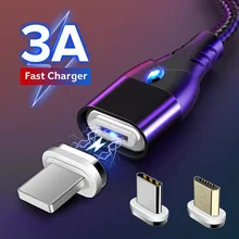 GETIHU 2 м Магнитный кабель Быстрый 3A для iPhone XS samsung зарядное устройство Quick Charge 3,0 Micro usb type C Магнитный шнур для зарядки телефона