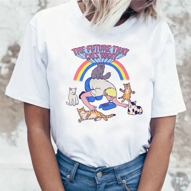 Забавная футболка Mona Lisa Cat для женщин Kawaii Топы Футболка Harajuku 90s Kawaii одежда футболка уличная Ulzzang Женская летняя футболка