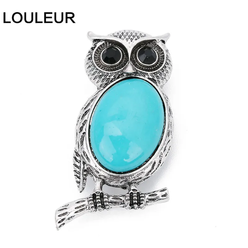 blue Turquoise Новые милые животные сова, Броши для женщин мужчин натуральный камень тигровый глаз кабошоны булавки брошь вечерние ювелирные изделия Аксессуары подарок - Окраска металла: blue Turquoise