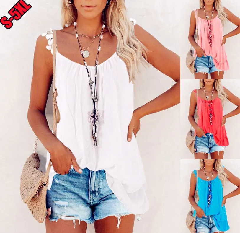 Women Summer Casual Beach Boho Loose Big Large Lace Strap Camis Plus Sizes Sleeveless Cotton Tank Tops Tees Female Ladies Shirt | Женская