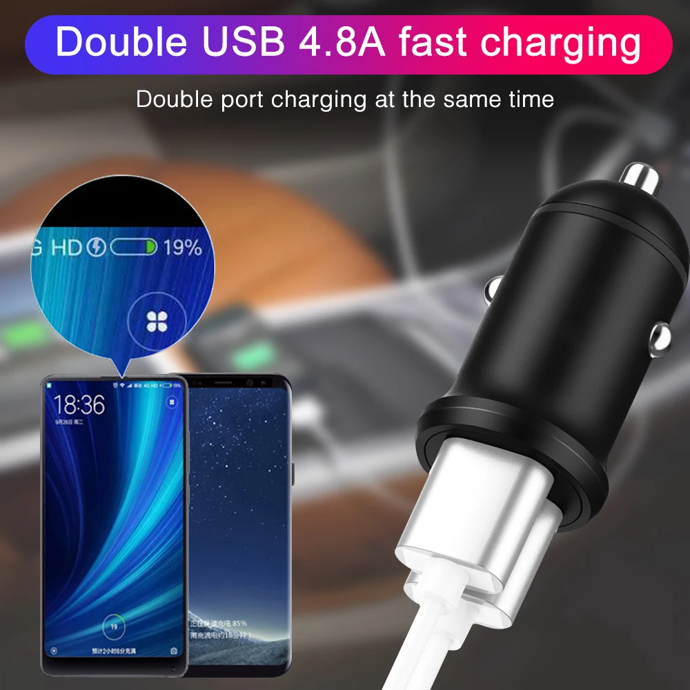 Универсальное автомобильное зарядное устройство Mini 5 в 2 4 А с двумя USB портами