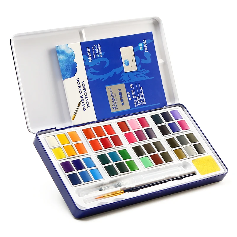 Preise 18 24 36 48 farben Wasser Feste Farbe Malen Set Metall Eisen Box Aquarell Malerei Pigment Tasche set Für Zeichnung Kunst Liefert