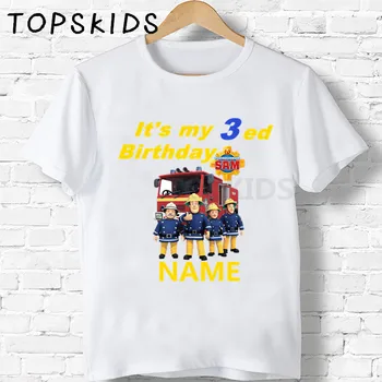 

2020 Kids Fireman Sam Birthday T shirt Baby Boys Number 1~9 Cartoon Print T-shirts Girls Clothes Funny Children's Gift,HKP2457