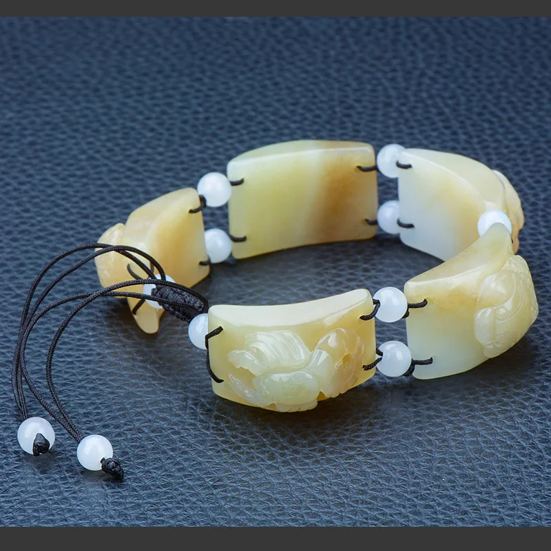 Xinjiang and Tian Yu white jade color five poison bracelet bracelet series of male and female jade finished jade hand-woven hand