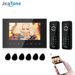 Jeatone interfone com vídeo, wi fi, campainha para porta, sem fio, com senha de desbloqueio, cartão rfid para controle de acesso doméstico