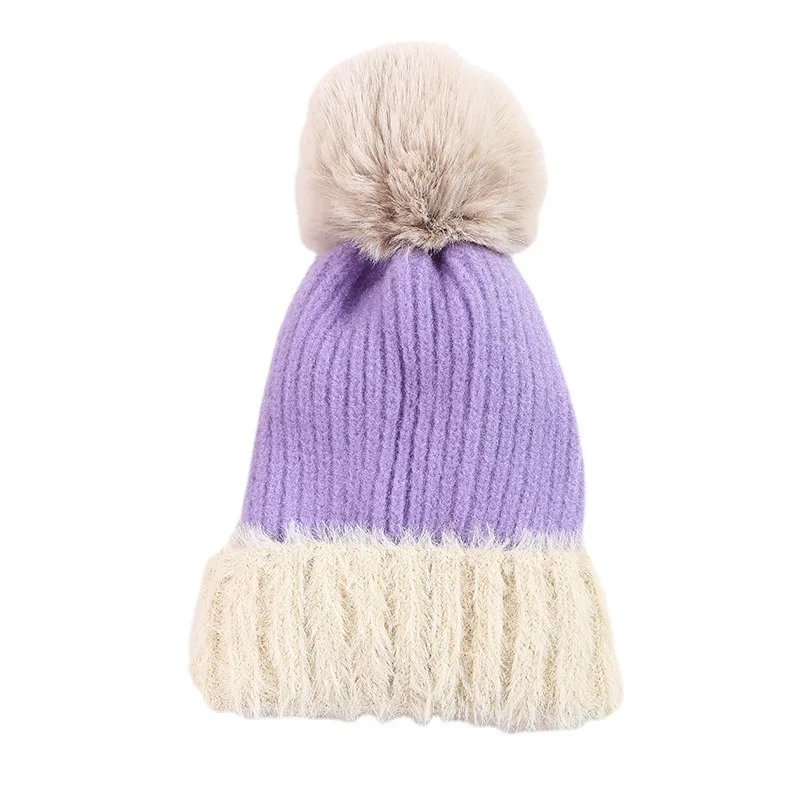 Children Knitted Beanies For Boy Girl Casual Warm Hat Fur pom pom Winter Hats 12-36Months Baby Knitting Hat Outdoor Ski Caps