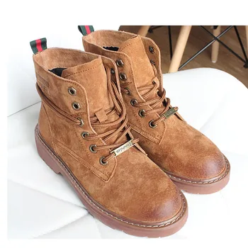 

women boots Weideng Classic Brogue Women Genuine Leather Boot Casual Winter Shoes Work Shoes Non-slip Hoof Heels Plus Size
