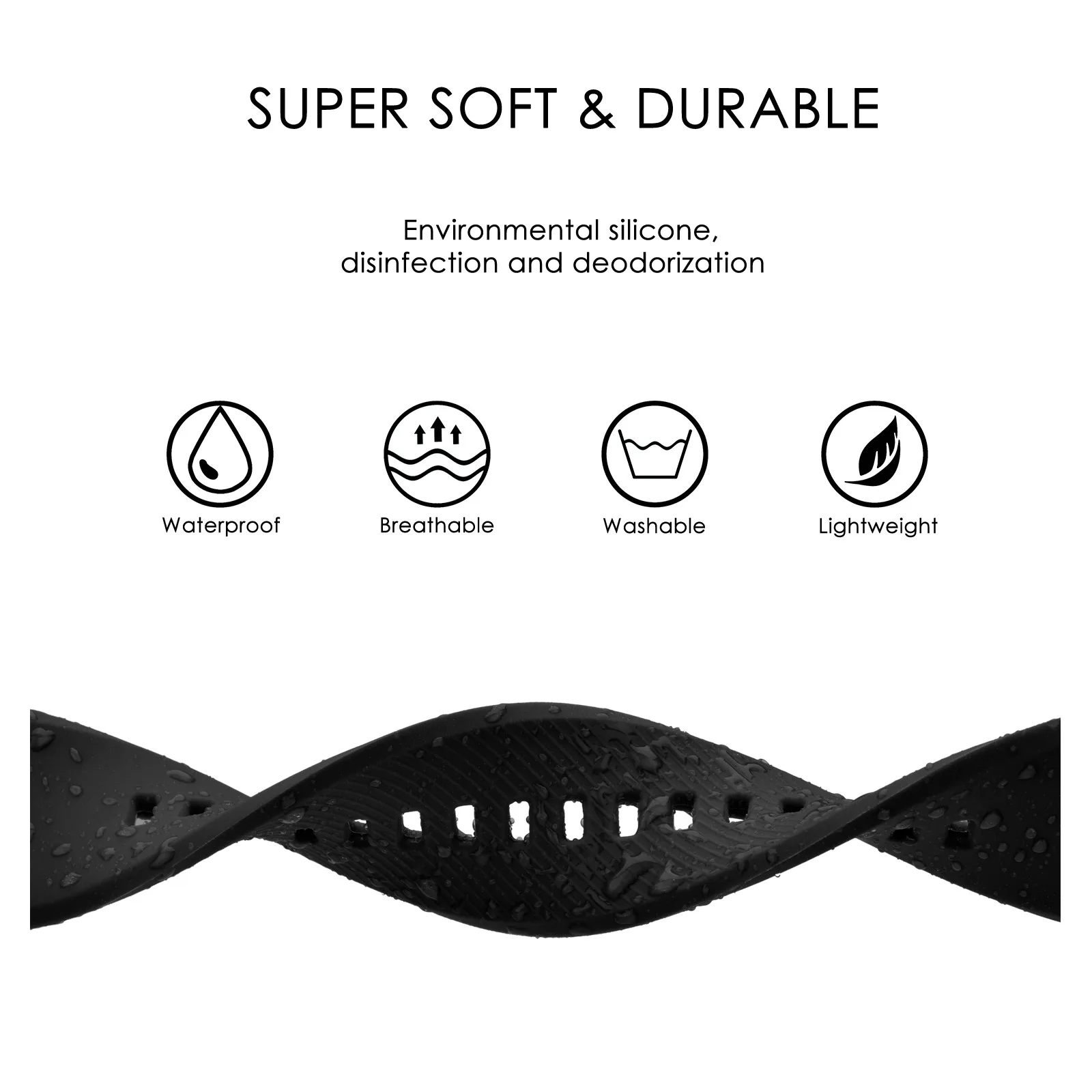 BISONSTRAP Sports Silicone Watch Band 18mm 19mm 20mm 21mm 22mm Watchband Bracelet for Men and Women black Sandblasting Buckle