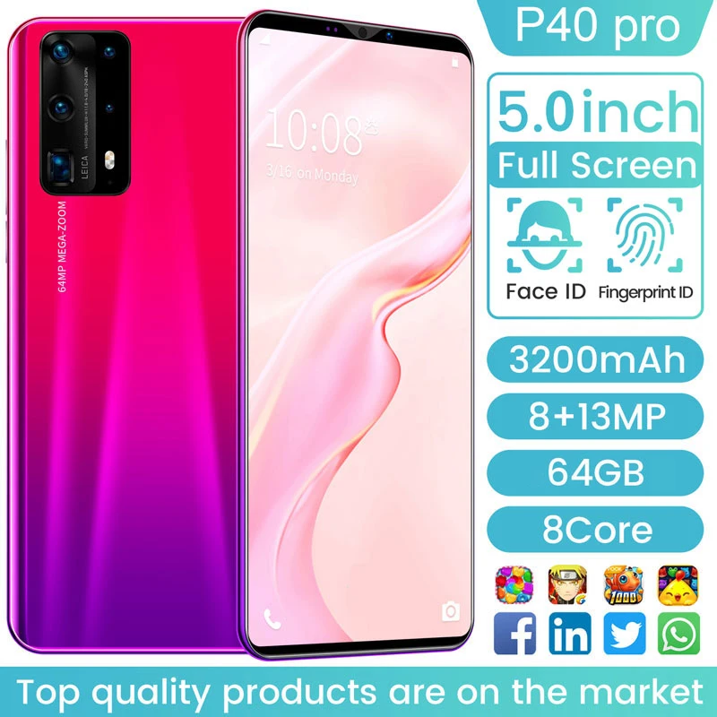 US $106.40 P40 Pro NEW Mobile Phone 5 Inch 4G Smartphone Global Version Full LargeScreen Android Undefined Mobile Phones Unlock Network
