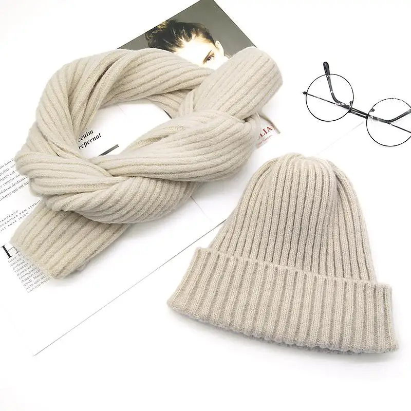 Beige COKK вязаная шапка с шарфом зимняя теплая Дамская шапка и шарф эластичные шапки для женщин девочек комплект из двух предметов защита ушей мягкий теплый - Цвет: Beige