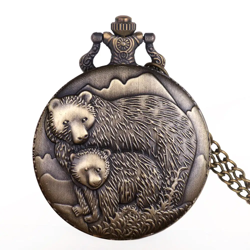 Винтажные Ретро карманные часы с изображением медведя, модные кварцевые карманные часы с цепочкой-брелоком, подарки для мужчин и женщин