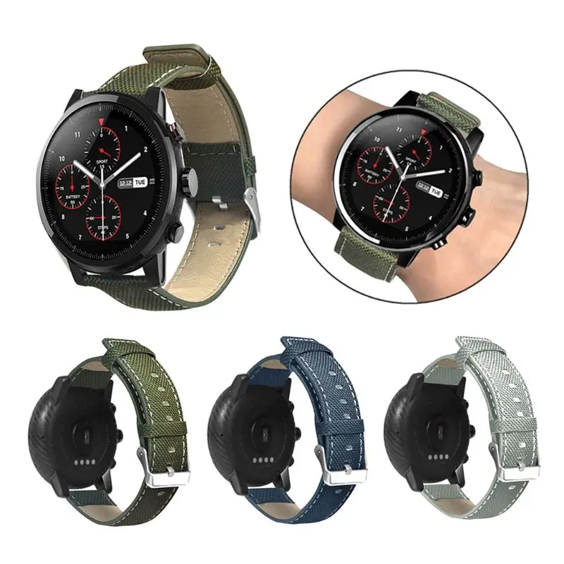 Прочный холст кожаный ремешок для часов Ремешок Замена для Xiaomi Huami AMAZFIT Stratos 2 2 S/Pace 22 мм Браслет Смарт часы