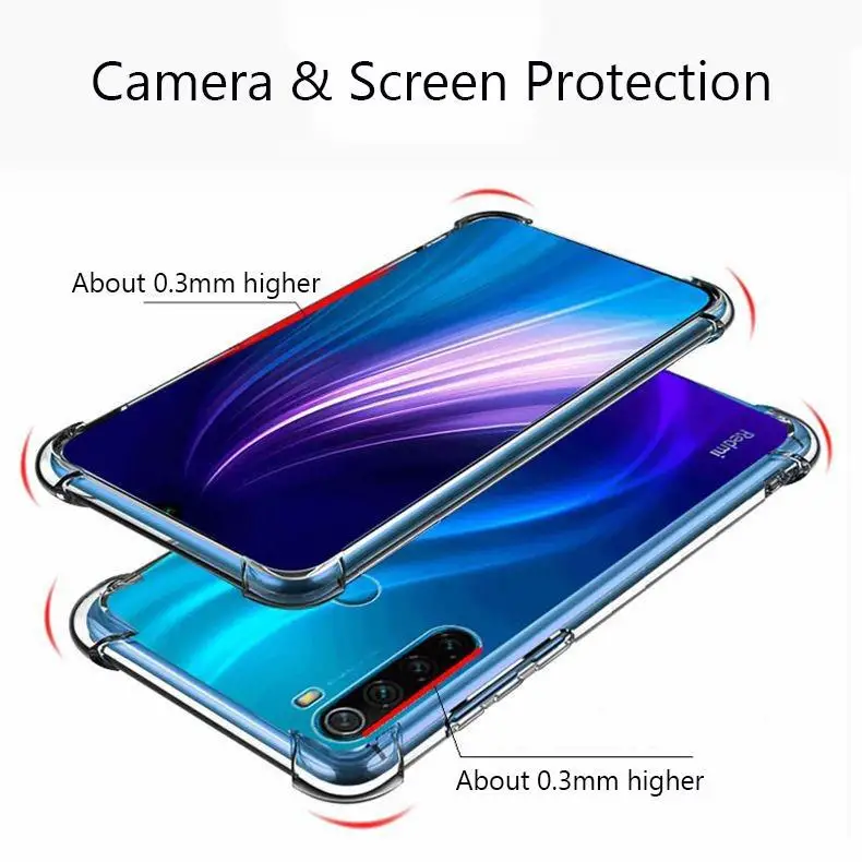 100 шт ударопрочный чехол для Xiaomi Redmi Note 8 Pro защита, подушка безопасности мягкая прозрачная задняя крышка для Redmi 7A K20 Note 7 6 5 Pro