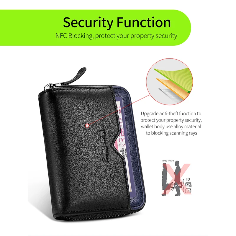 Comprar NewBring Función de cuero genuino NFC Bloqueo de 12 30 Bits tarjetero Unisex cremallera Banco ID cartera de tarjeta de crédito los hombres de las mujeres