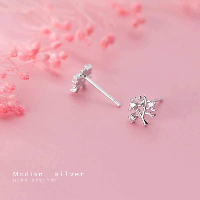 MODIAN Ослепительная Ясно CZ милые крошечные ветви дерева серьги гвоздики в виде