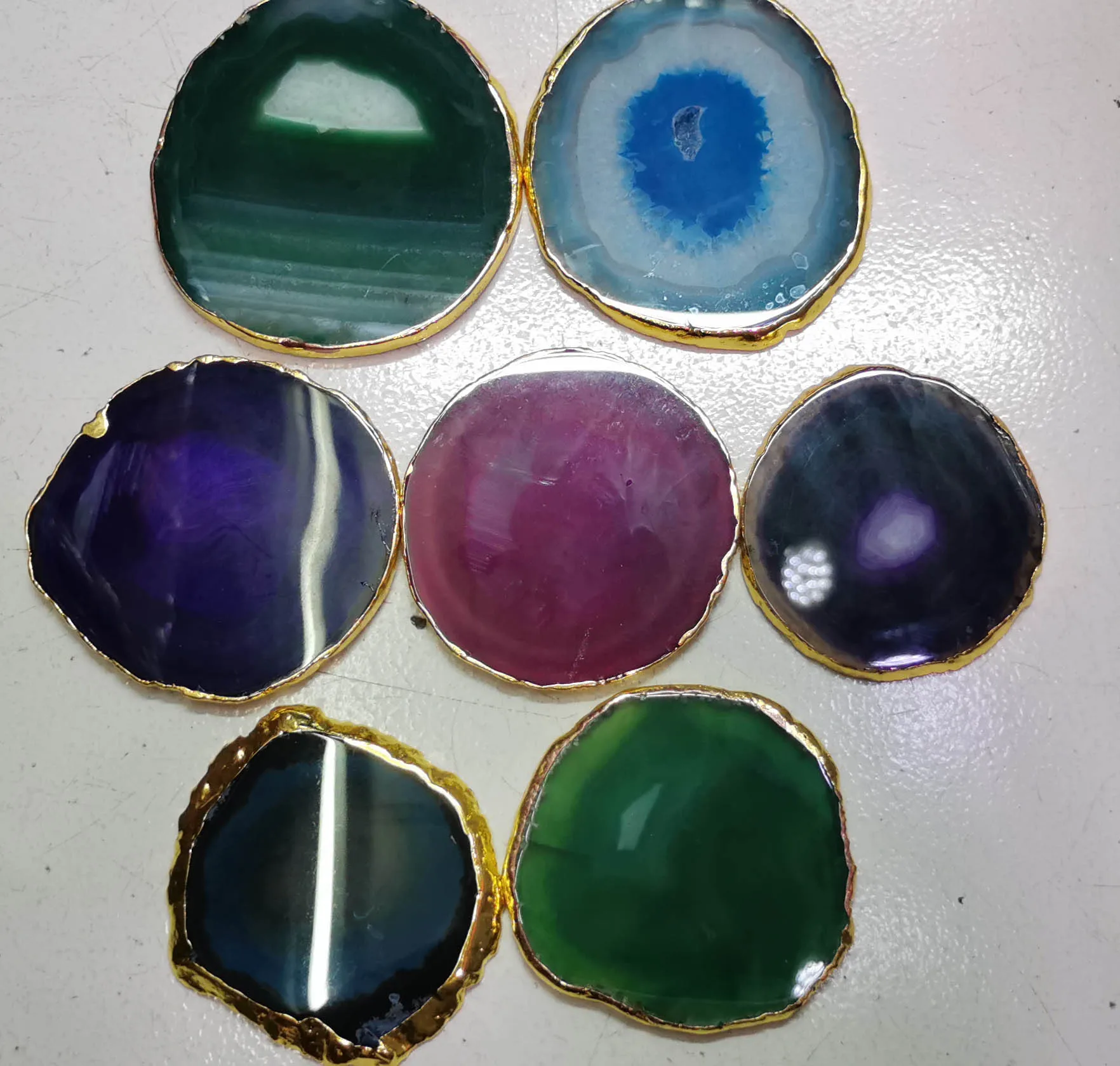 

Gold Wrap Agate Slices purple crystal Geode Place Cards Craft for Phone Sockets Pop Grips phone belt Gem Free Form 40-100mm(4")