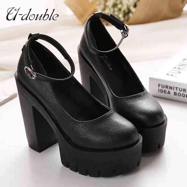 U-DOUBLE Brand 2021 New Spring Autumn Casual High-heeled Shoes Women Sexy Thick Heels Platform Pumps Black White Big Size 42 4