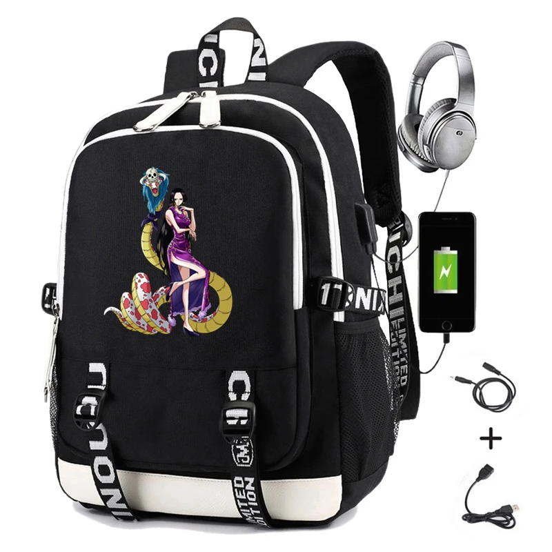

One Piece Boa Hancock Backpack for Men Printing Monkey D. Luffy Tony Tony Chopper Backpack Men Usb Charging College School Bag