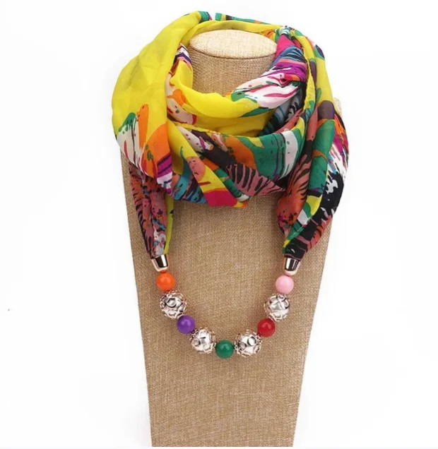 H59fb71edf53f4bb8883a2882dce29aadK Multi-style Decorative Jewelry Necklace Resin Beads Pendant Scarf Women Foulard Femme Head Scarves Hijab Scarfs Mallzona