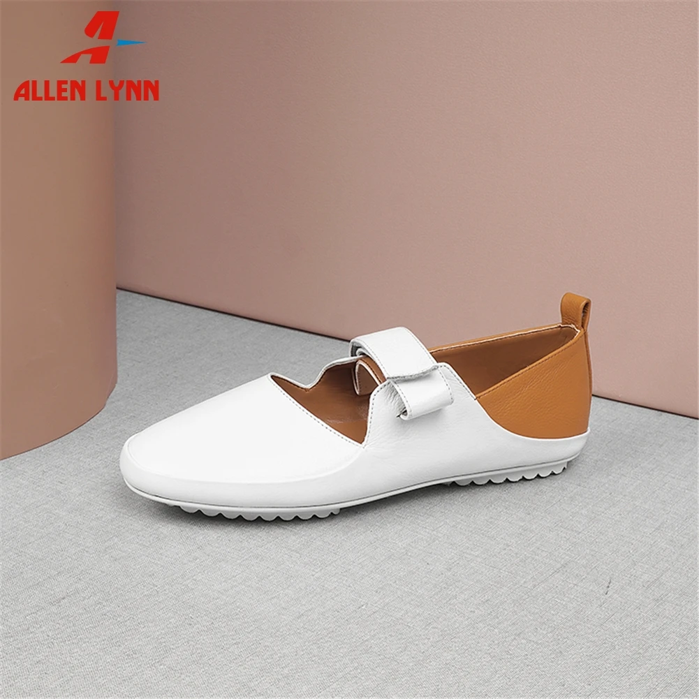 

ALLEN New Fashion Female 2020 Mixed Colors Casual Shoes Woman Shallow Spring Flats Women Hook Loop Genuine Leather Flats