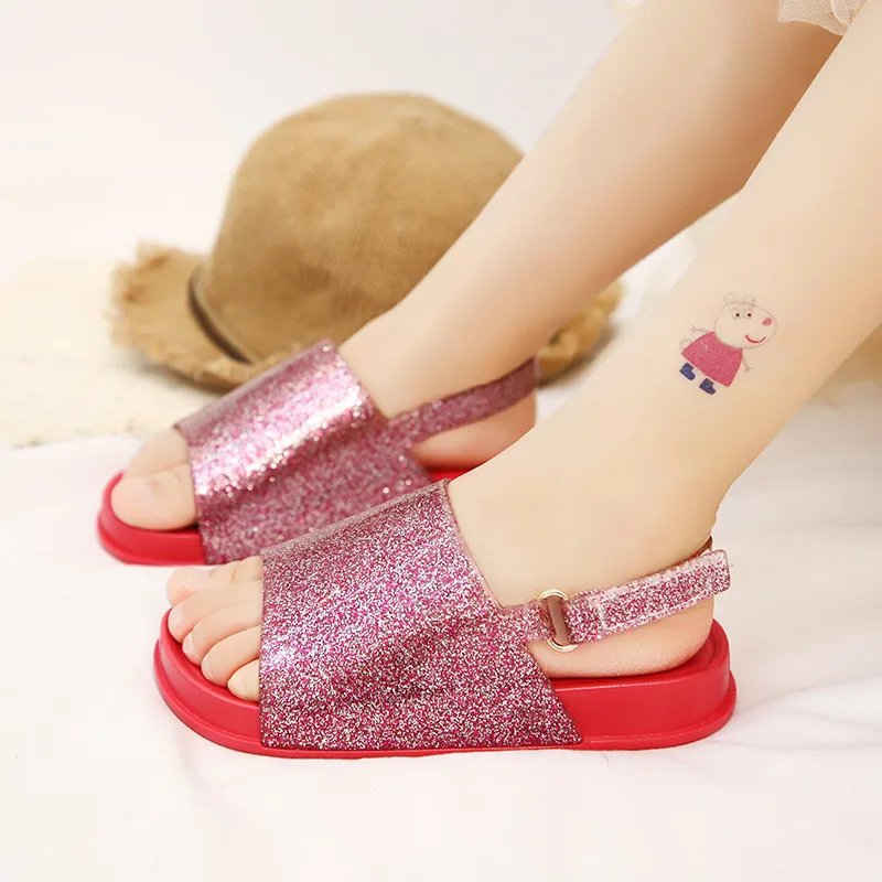 Детские сверкающий кристалл детские тапочки модные сандалии для девочек желе детская обувь мини Мелисса обувь из ПВХ Золушка мягкая подошва