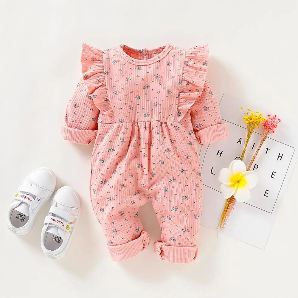 

Infant Baby Girls Princess Long Sleeve Ruffles Ruched Floral Print Pink Romper Jumpsuit Spring and Autumn Casual Clothes Z25$