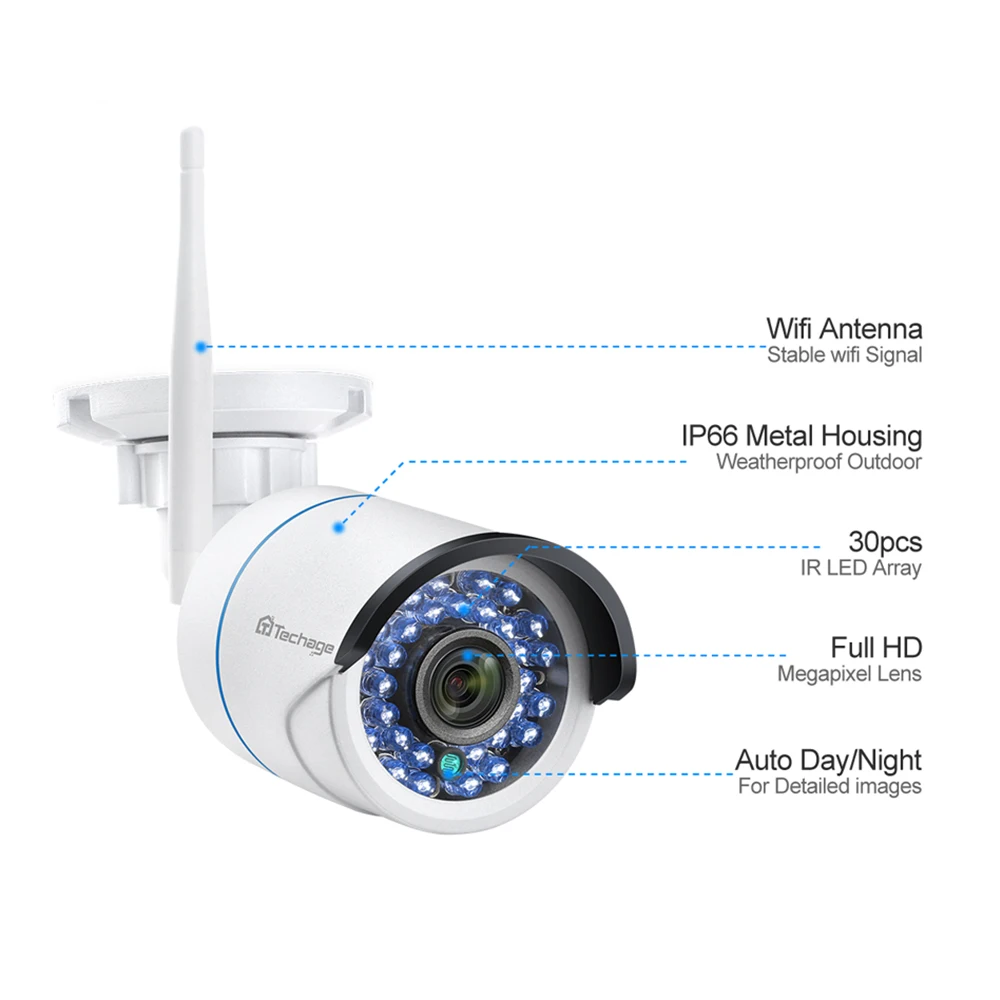 Techage 8CH 3MP беспроводная WiFi IP Камера уличная NVR Безопасности аудио P2P видео CCTV камера