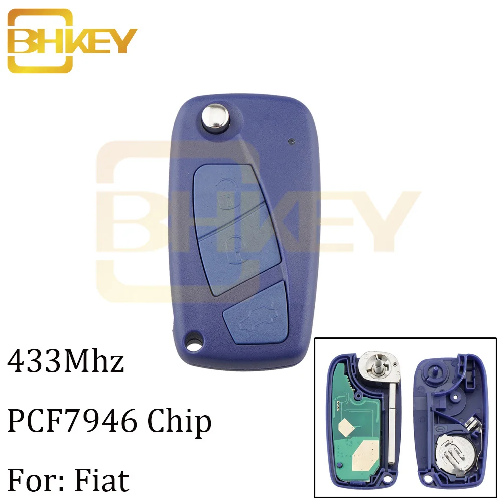 BHKEY 3 кнопки дистанционного ключа автомобиля для Fiat 433 МГц ID46/PCF7946 чип для Fiat 500 панда идея Punto Stilo Ducato ключи автомобиля - Цвет: Blue Remote key