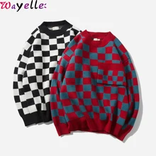 Sweater Men Pullovers 2019 New Autumn Fashion Hip Hop Plaid Knitted Sweaters Men Clothes Casual Loose Vintage Pullovers Men Sweater Men Pullovers 2019 New Autumn Fashion Hip Hop Plaid Knitted Sweaters Men Clothes Casual Loose Vintage Pullovers Men