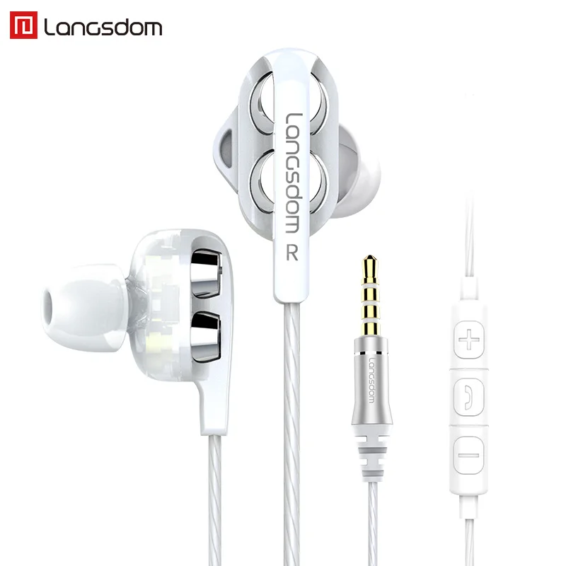 Langsdom D4 quad core double moving circle eating chicken game earphones in ear subwoofer with wheat line control mobile phone