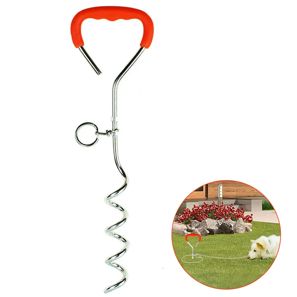 Pet Tether собака фиксированный ворс заземления Кол анти обернуть тяжелых с кольцом Открытый Кемпинг винт прочный спиральный аксессуары галстук