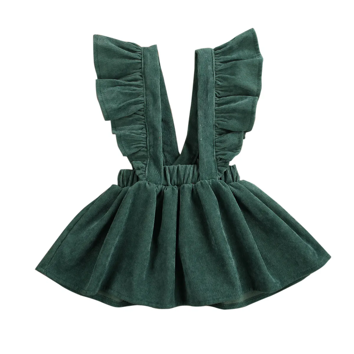 Летняя одежда для малышей милое вельветовое платье-пачка без рукавов с оборками для маленьких девочек зимние вельветовые Твердые наряды От 1 до 6 лет - Цвет: Зеленый
