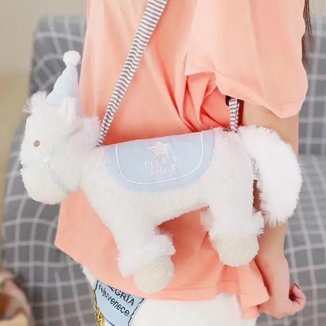 

Horse Shape Cartoon Animal Women Crossbody Bags Little Girls Lovely Creative Plush Soft Stuffed Unicorn Shoulder Messenger Bag