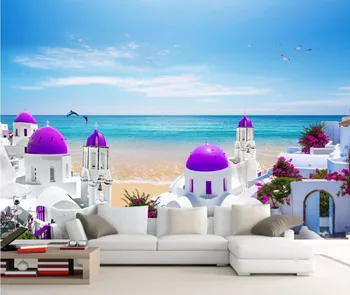 

CJSIR Custom Wallpaper Mediterranean Sea Castle Beach Sea Nordic Landscape Television Background Wall Murals 3d Wallpaper Decor