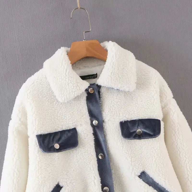 

2019 Autumn New Products European And American Streets Fashion Casual Versatile Contrast Color Lambs Wool Short Coat 851-9132