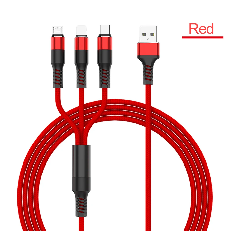 Musyue 3 In 1 Phone Cable For iPhone XR 7 Samsung Huawei Xiaomi USB Cable 3A USB Type C Cable+ Micro USB Cable Charging Cables