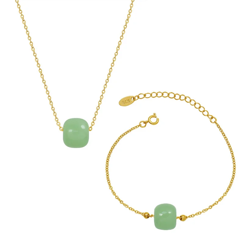 Stainless Steel Stone Pendant Necklace Gold Bracelet Jewelry Set Plated Accessories Minimalist Jewellery Gift For Women | Украшения и