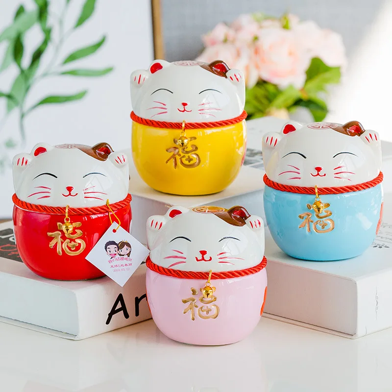 

Chinese style Ceramics Crafts Lucky Cat Small Decoration Lovely Cartoon Piggy bank Child Gift Souvenir storage jar Ornament
