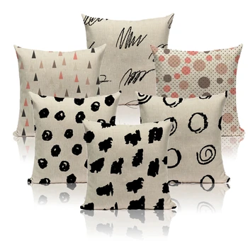 

Fur Linen Cushion Cover Designer Nordic Pillowcase Cute Black Dots 45X45 40X40 for Children Beige Throw Pillow Case